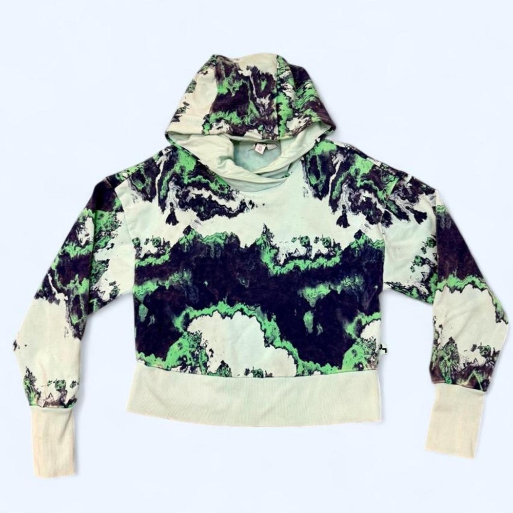 JoyLab XS Cropped Hoodie Mint Green Purple Marble Tie Dye Pullover Sweatshirt